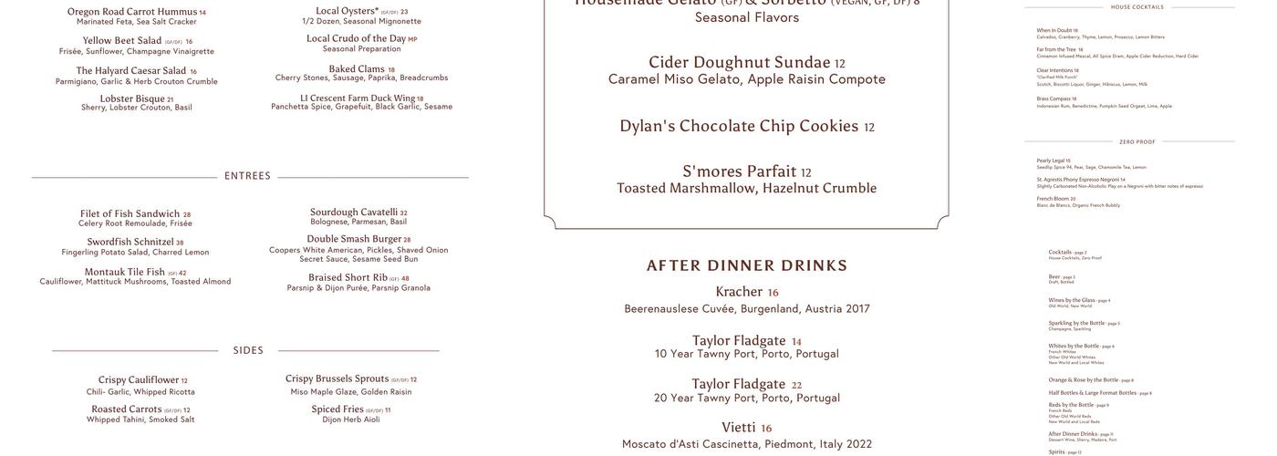 The Halyard Restaurant Menu