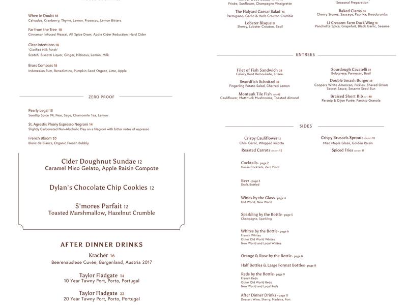 The Halyard Restaurant Menu