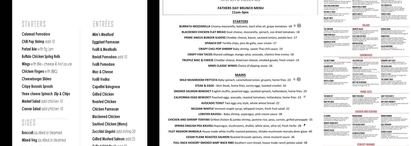 Mim's Restaurant Menu