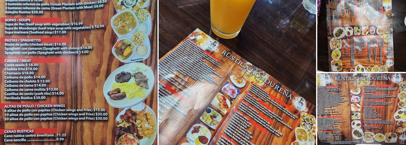 Rustica Hondureña Restaurant Menu