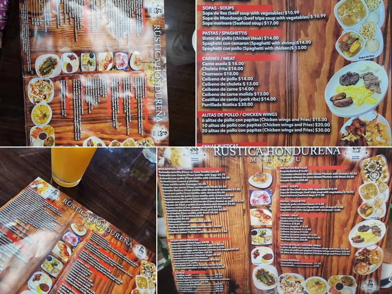 Rustica Hondureña Restaurant Menu