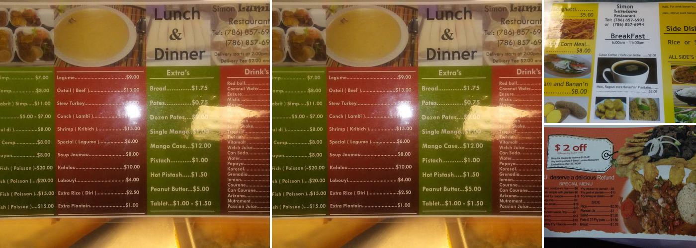 Simon lumiere restaurant Take Out & Delivery Menu