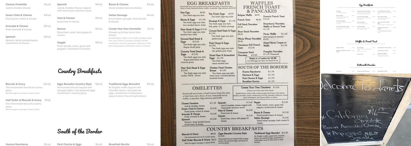 Janet's Cafe Menu
