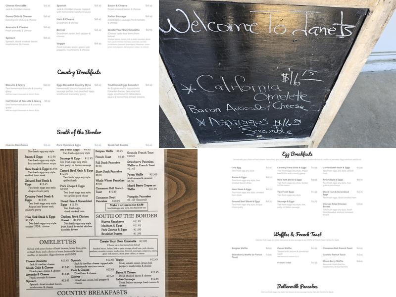 Janet's Cafe Menu