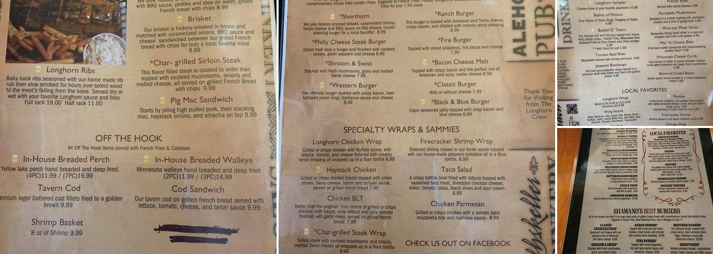 Longhorn Saloon Menu