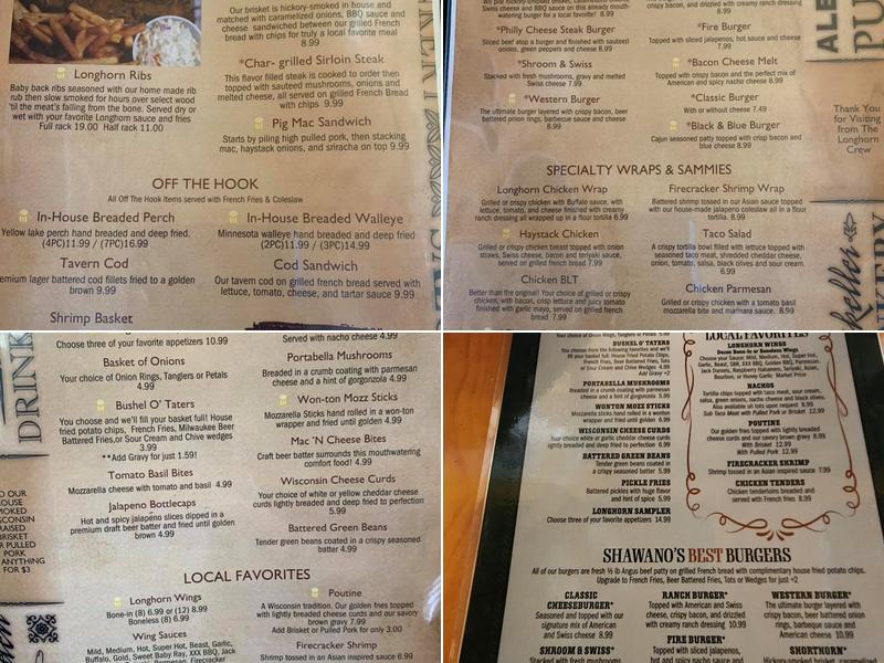 Longhorn Saloon Menu