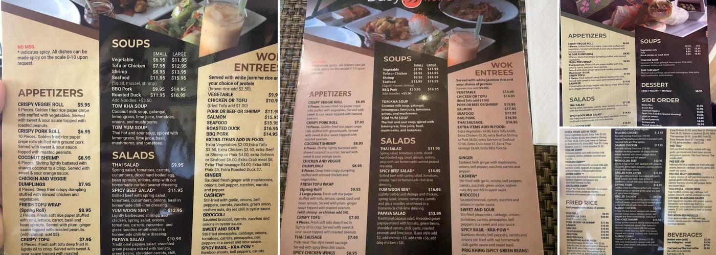 Busy B Thai Cafe Menu