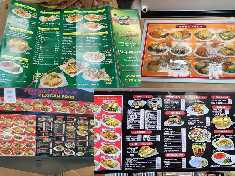 Rosarito's Mexican Food Menu