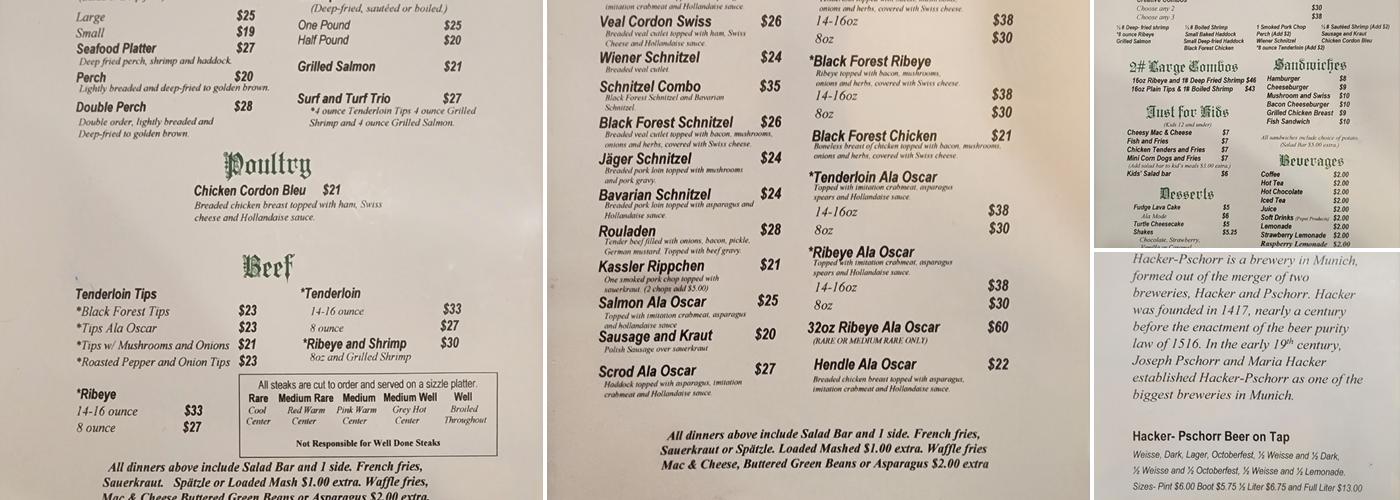 Bavarian Inn Menu