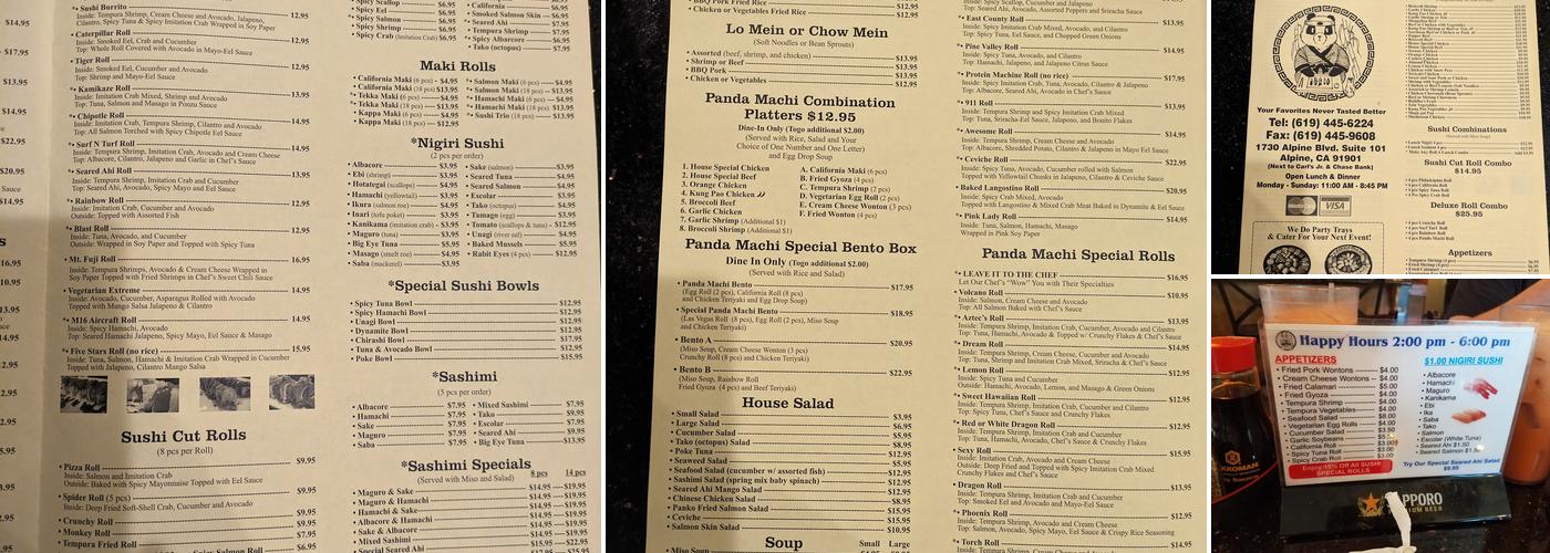 Panda Machi Menu