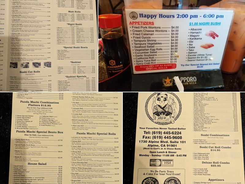 Panda Machi Menu