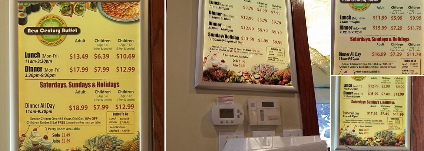 New Century Buffet Menu