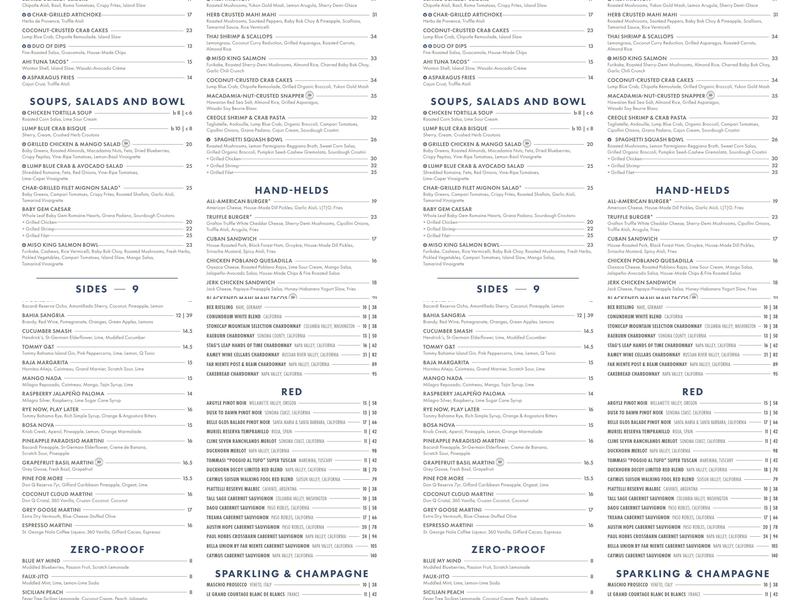Tommy Bahama Restaurant, Bar & Store Menu