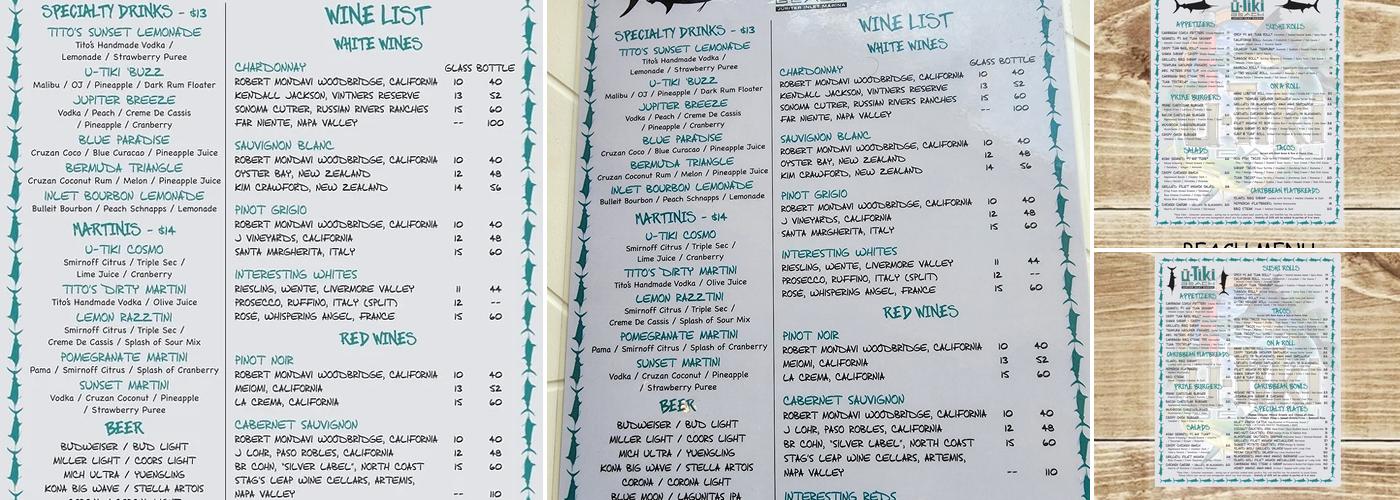 U-Tiki Beach Menu