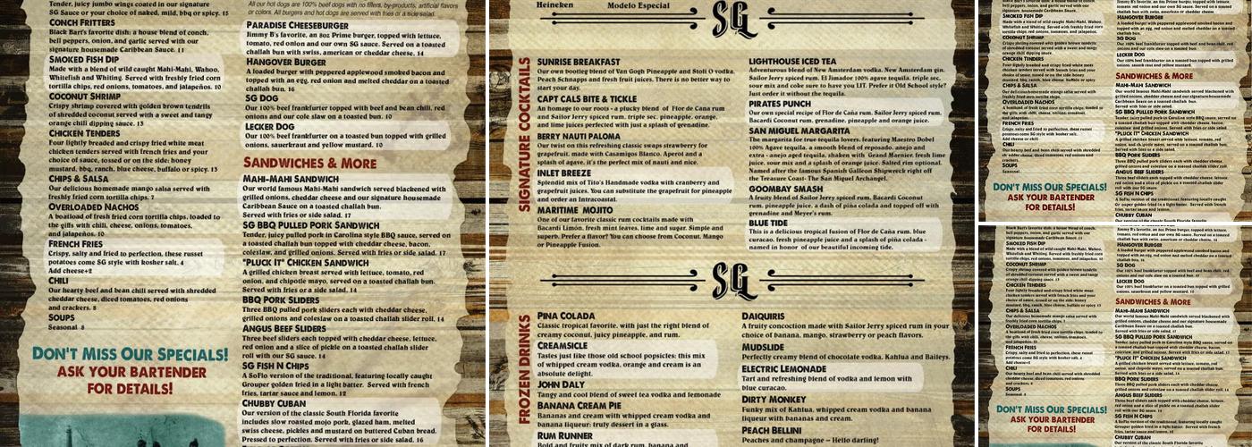Square Grouper Tiki Bar Jupiter Inlet Menu