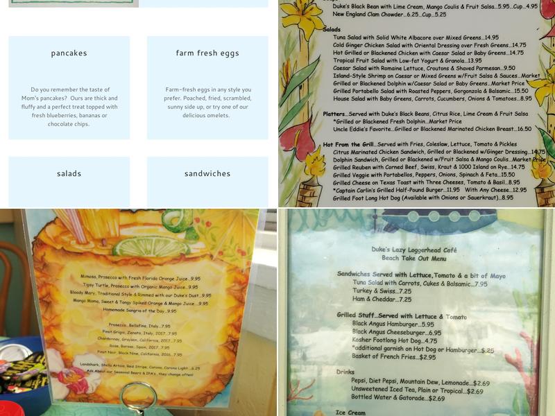 Lazy Loggerhead Cafe Menu