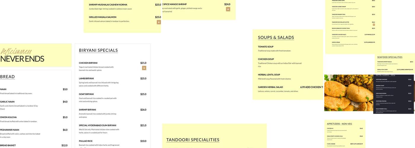 Indus Indian and Herbal Cuisine Menu