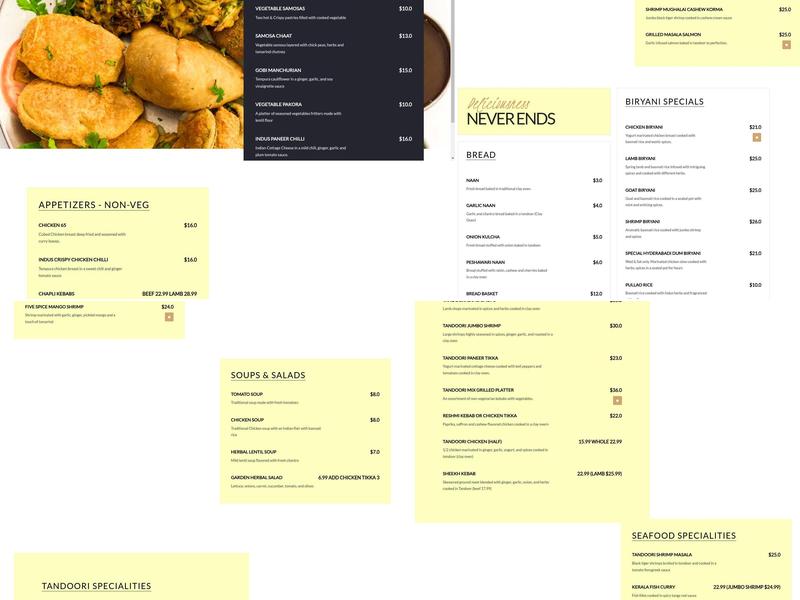 Indus Indian and Herbal Cuisine Menu