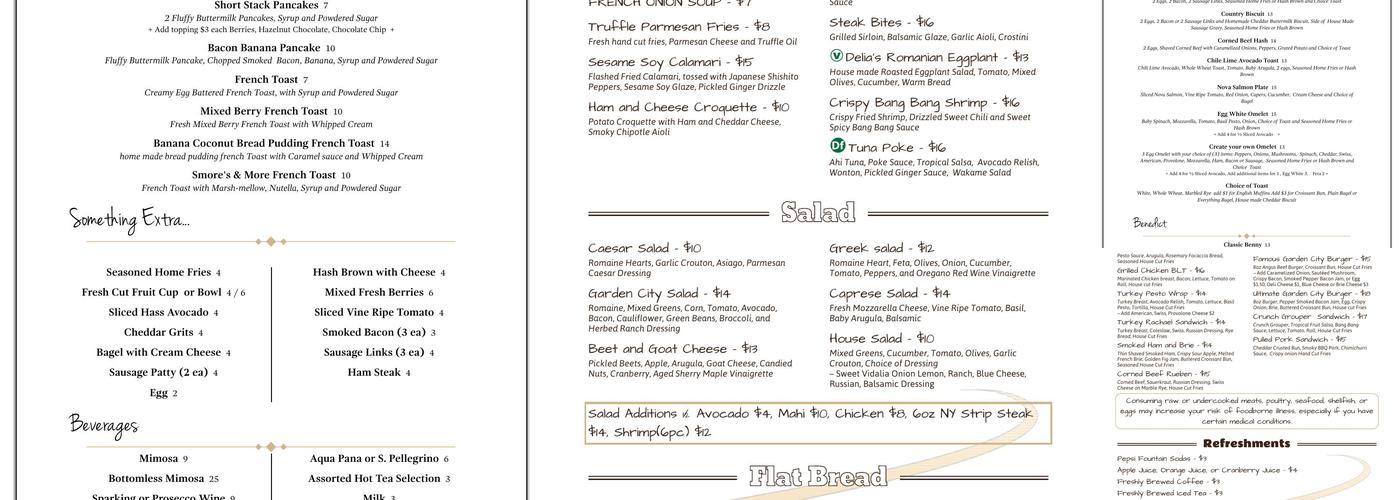 Garden City Cafe Menu