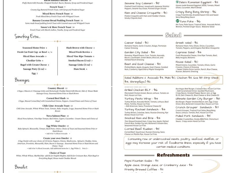 Garden City Cafe Menu