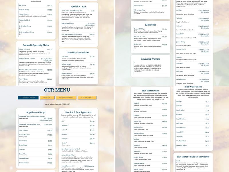Blue Water Seafood Market & Grill Menu