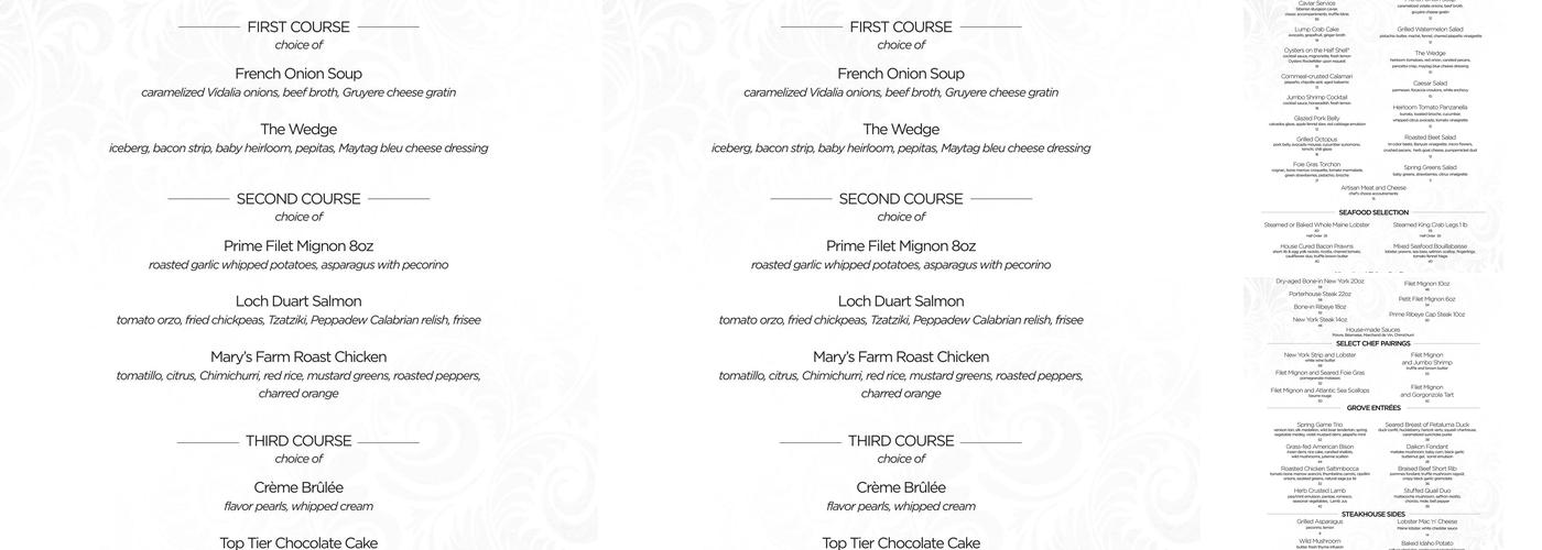 Grove Steakhouse Menu