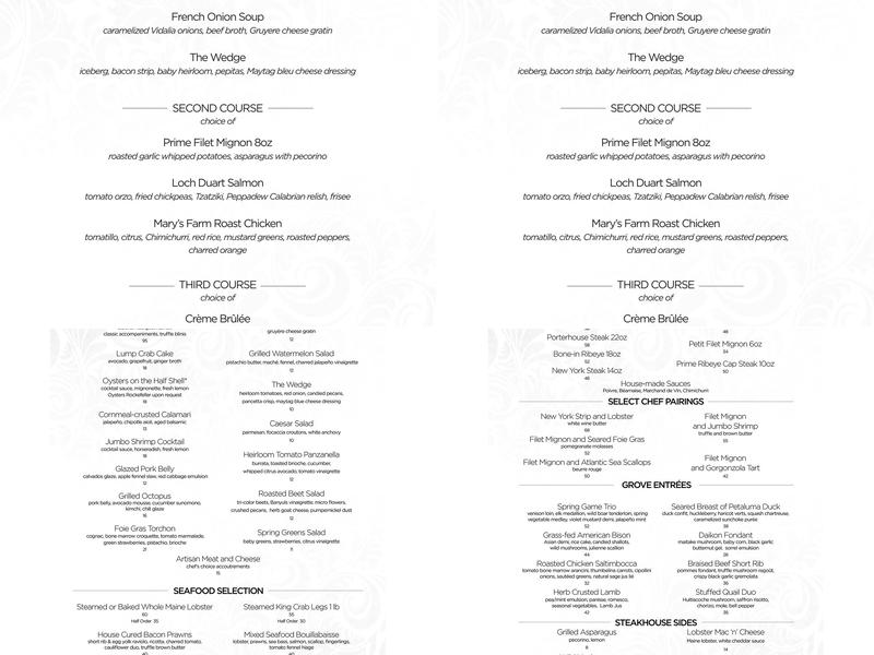 Grove Steakhouse Menu