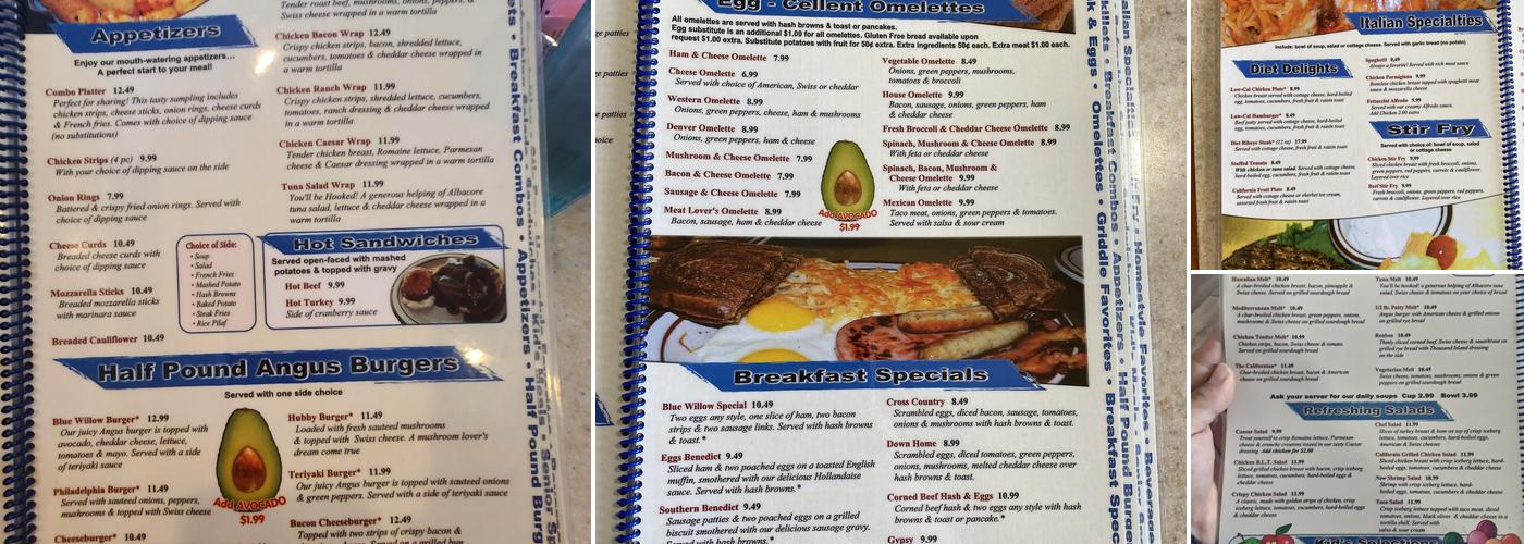 Blue Willow Cafe Menu