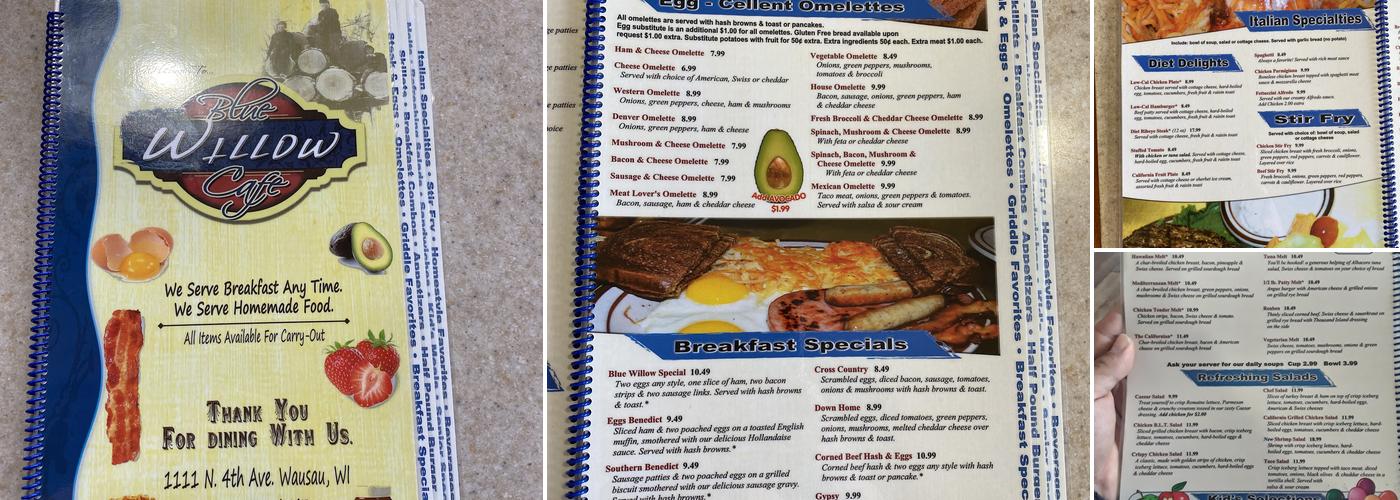 Blue Willow Cafe Menu