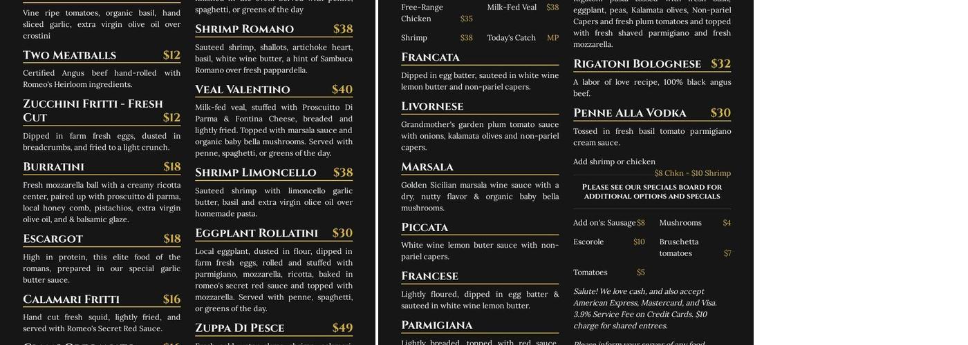 ROMEO-N-Juliette's Caffe Menu