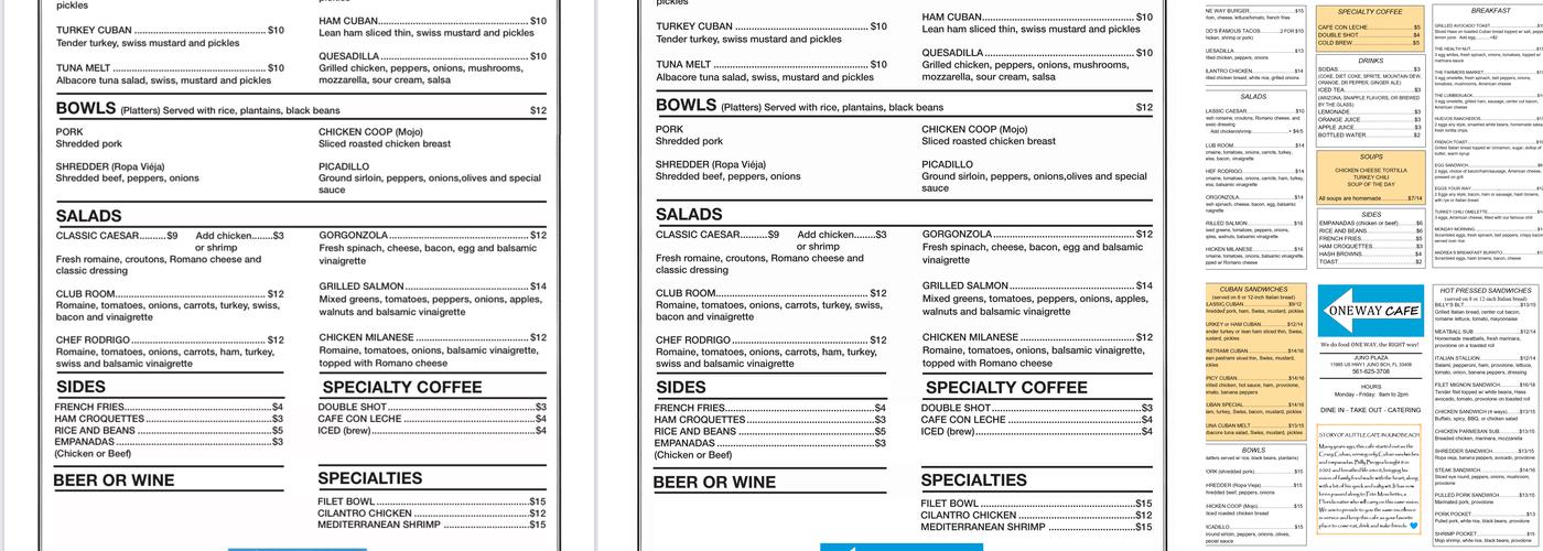 One Way Café (Crazy Cuban) Menu