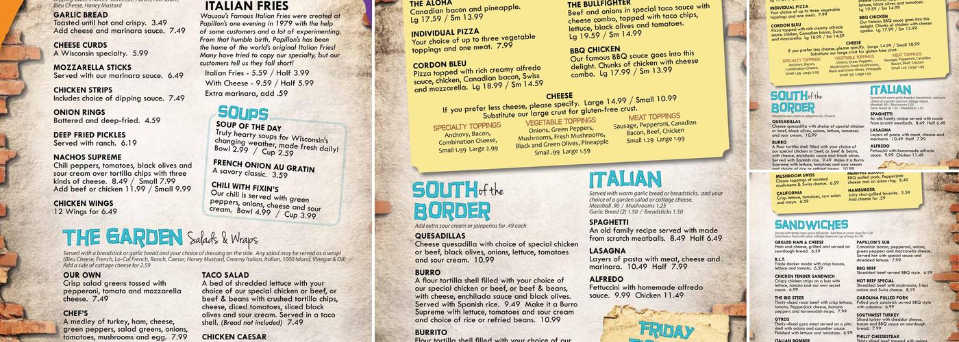 Papillon's Pizza Menu