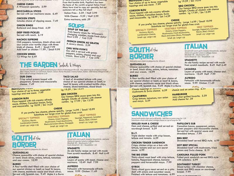 Papillon's Pizza Menu