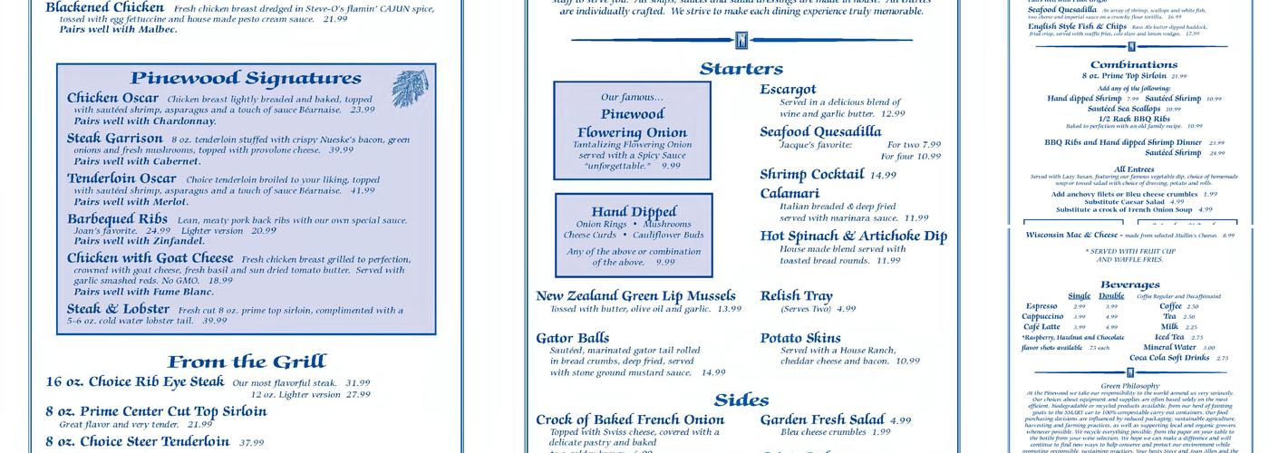 Pinewood Supper Club Menu