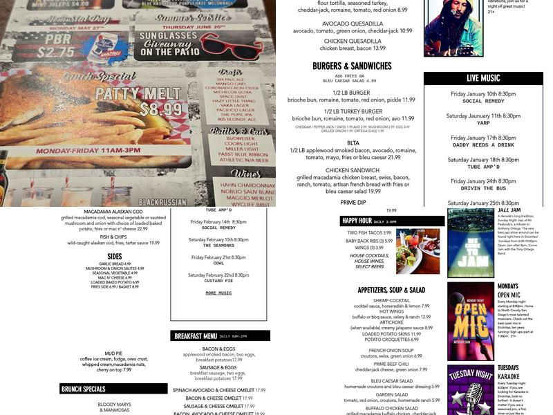 Mr. Peabody's Bar & Grill Live Music Menu