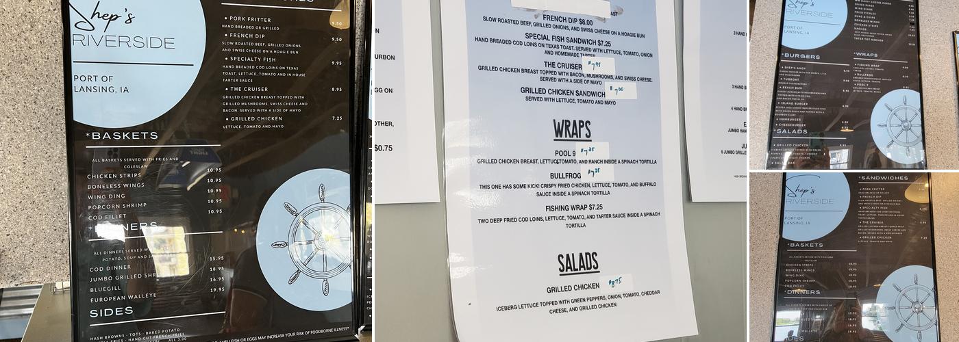 Shep's Riverside Bar and Grill Menu