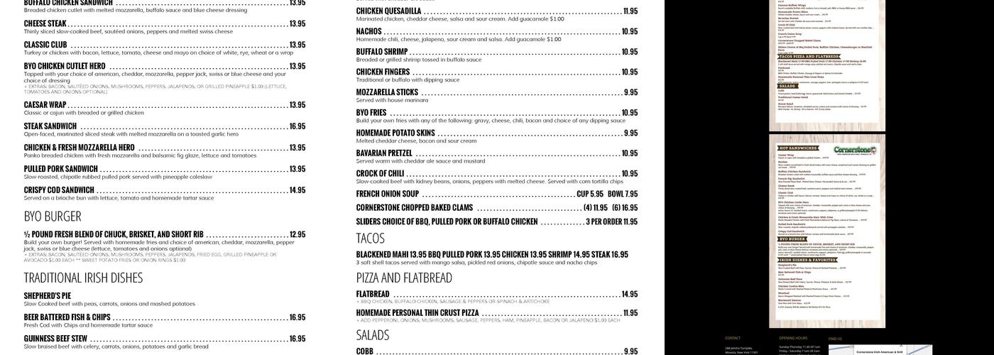 Cornerstone Bar Menu