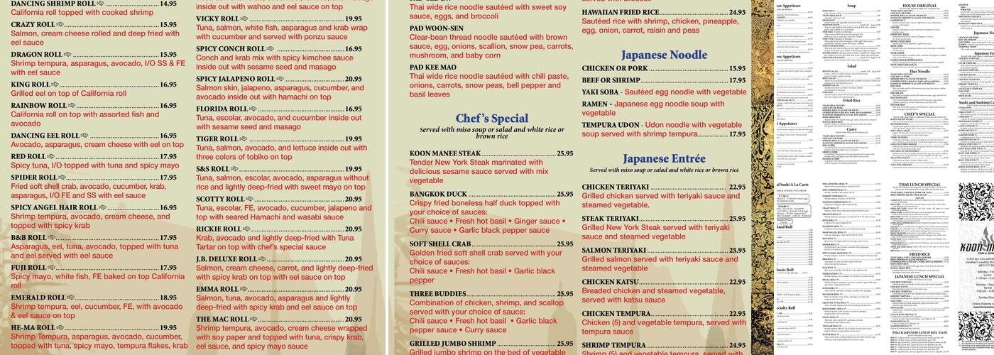 Koon Manee Menu