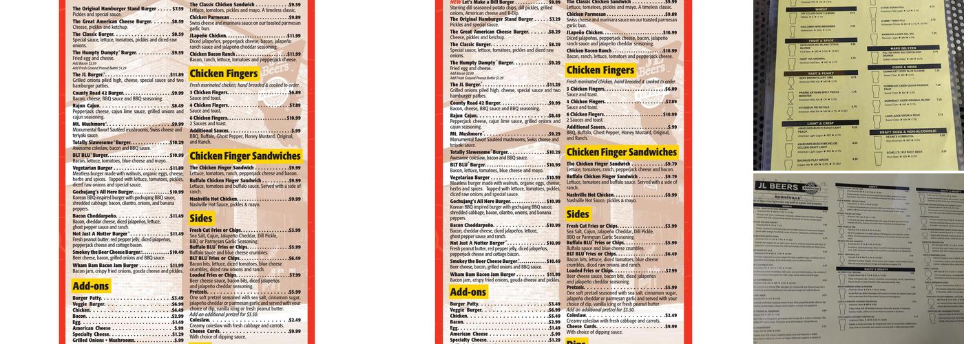 JL Beers Burnsville Menu