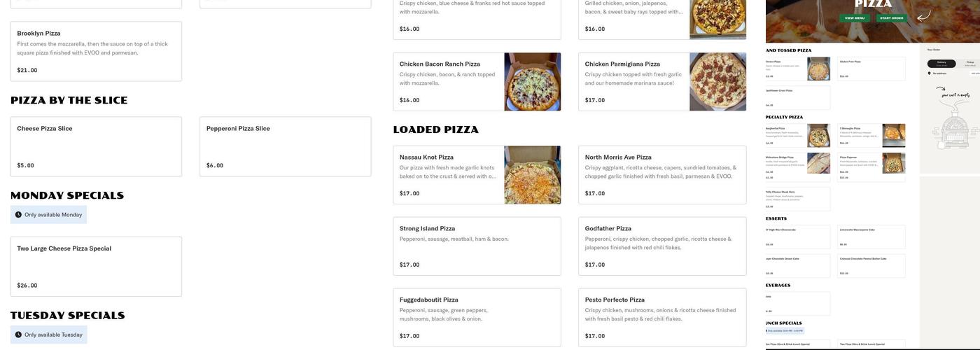 LI Bros Stone Oven Pizza Menu