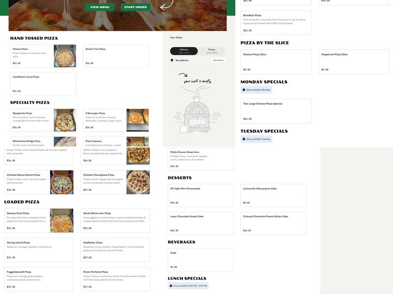 LI Bros Stone Oven Pizza Menu