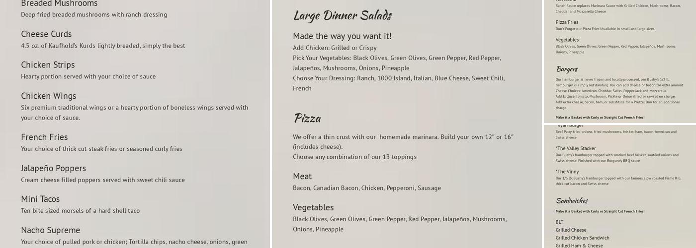 Newcomb Valley Inn Menu