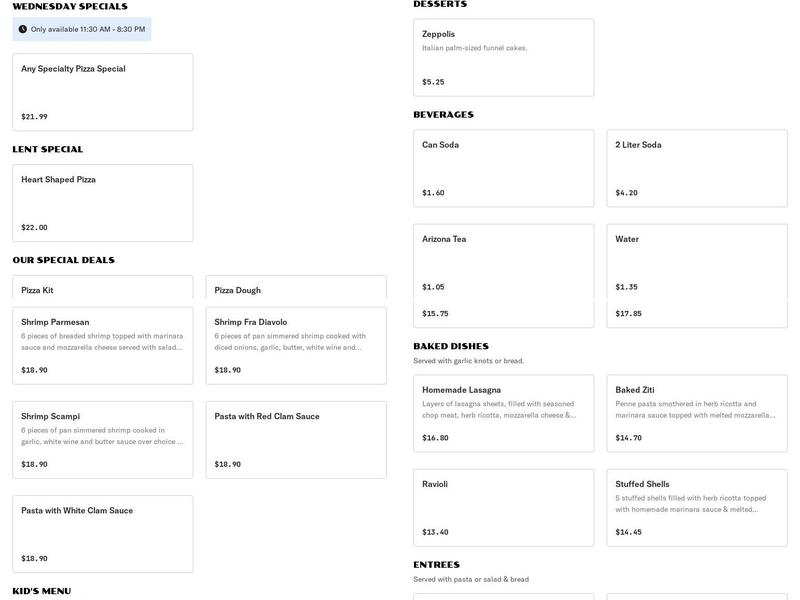 Vincenzo's Pizzeria of Levittown Menu