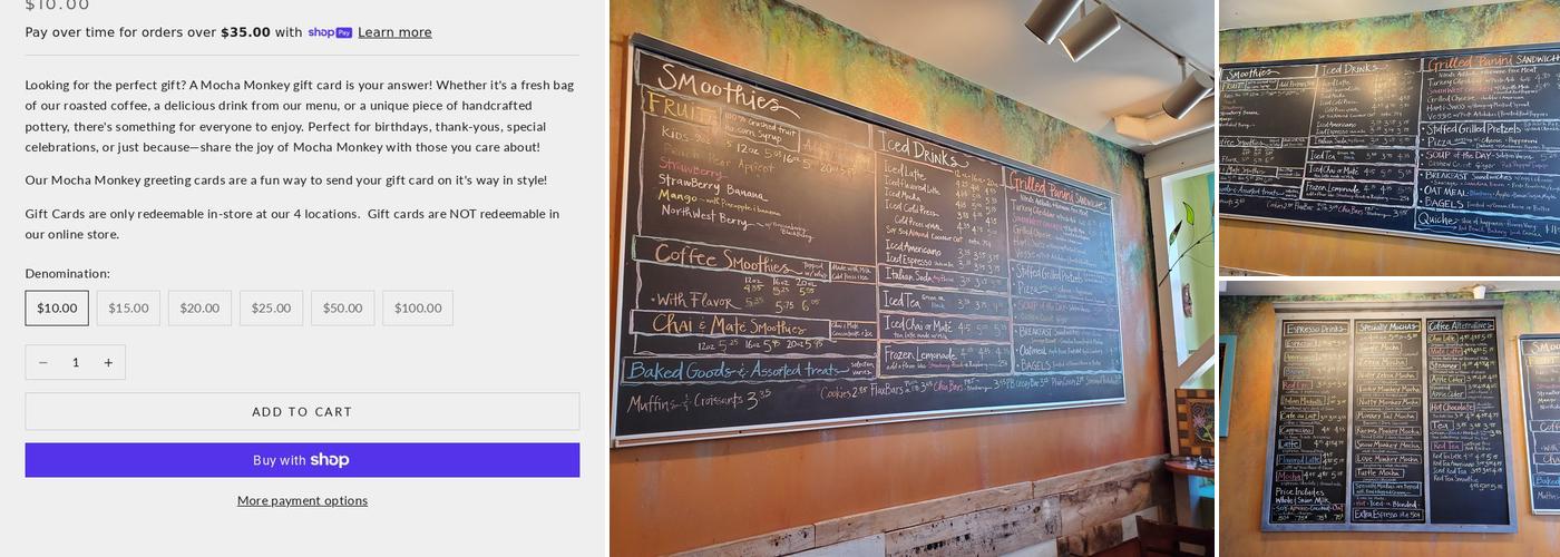 Mocha Monkey Menu