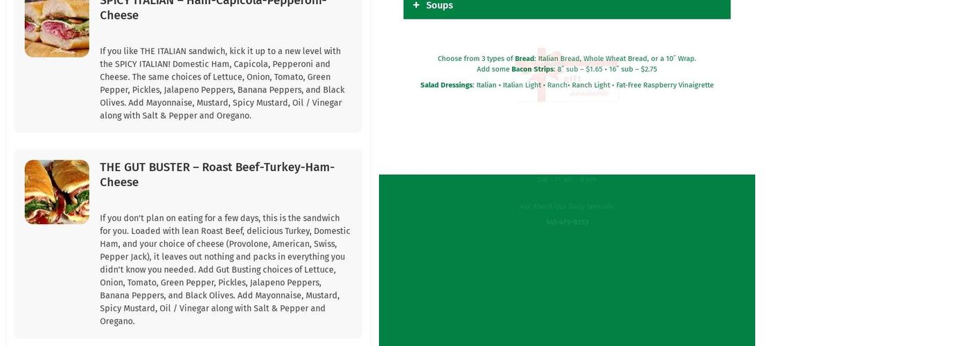 Obee's Sub Shop Menu