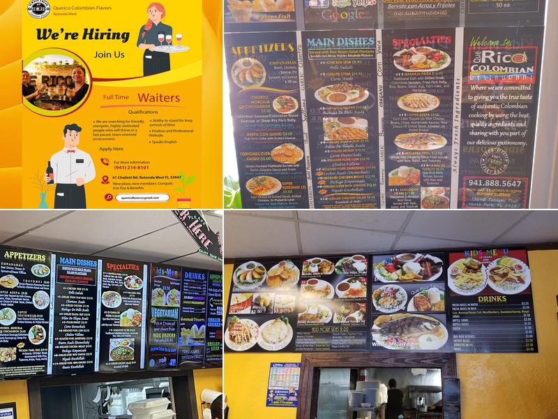 Que Rico Colombian Flavors Menu