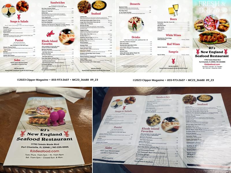 RJ's Cafe / New England Seafood Menu