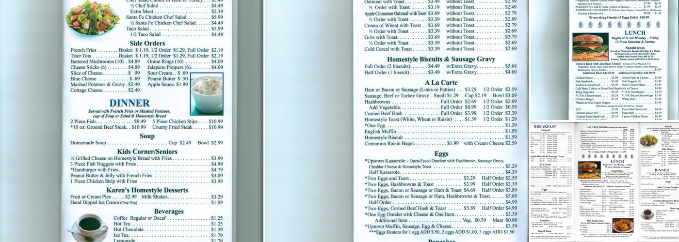 Karen's Uptown Kafe Menu