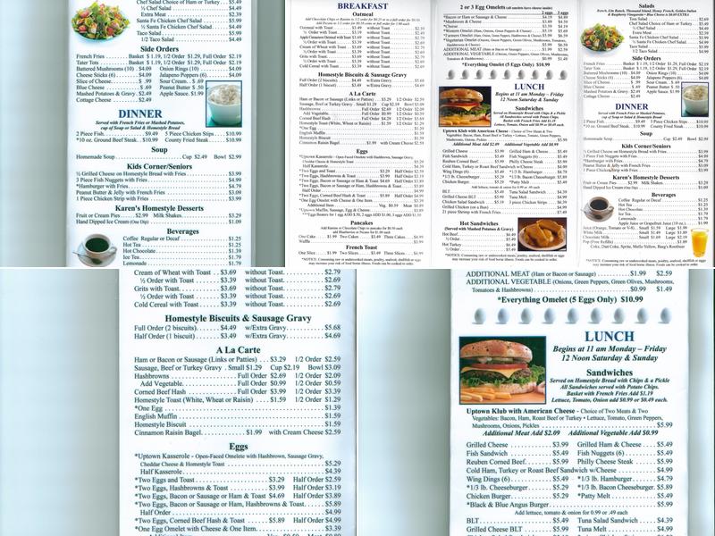 Karen's Uptown Kafe Menu