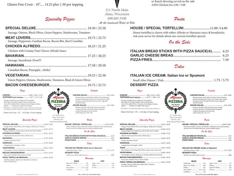 Alfresco Pizzeria Menu